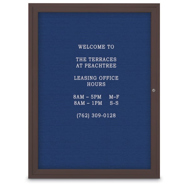 60"x36" 2-Door Enclosed Outdoor Letterboard, Blue Felt/Bronze
